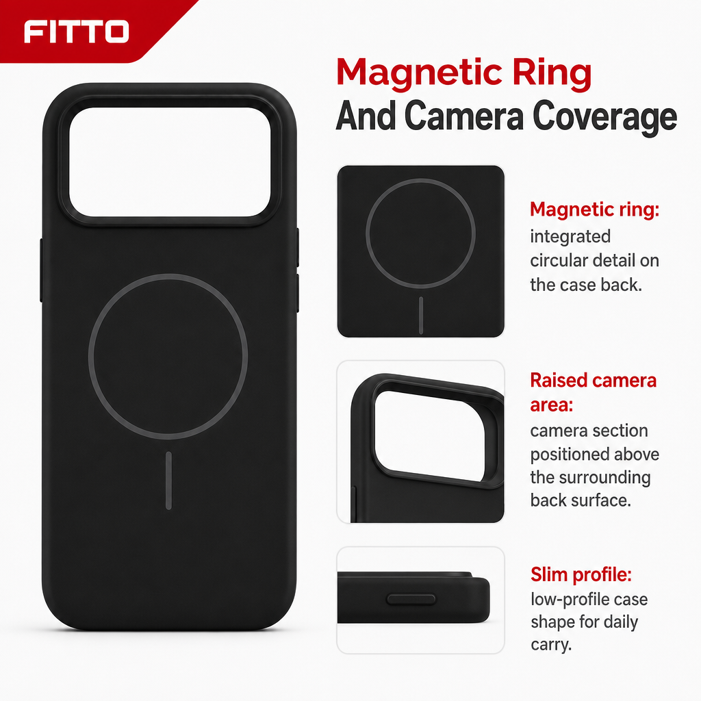 120 Pieces Phone Cases with Magnetic Ring and Raised Camera Protection for 17-Series Phone, Silicone, Black