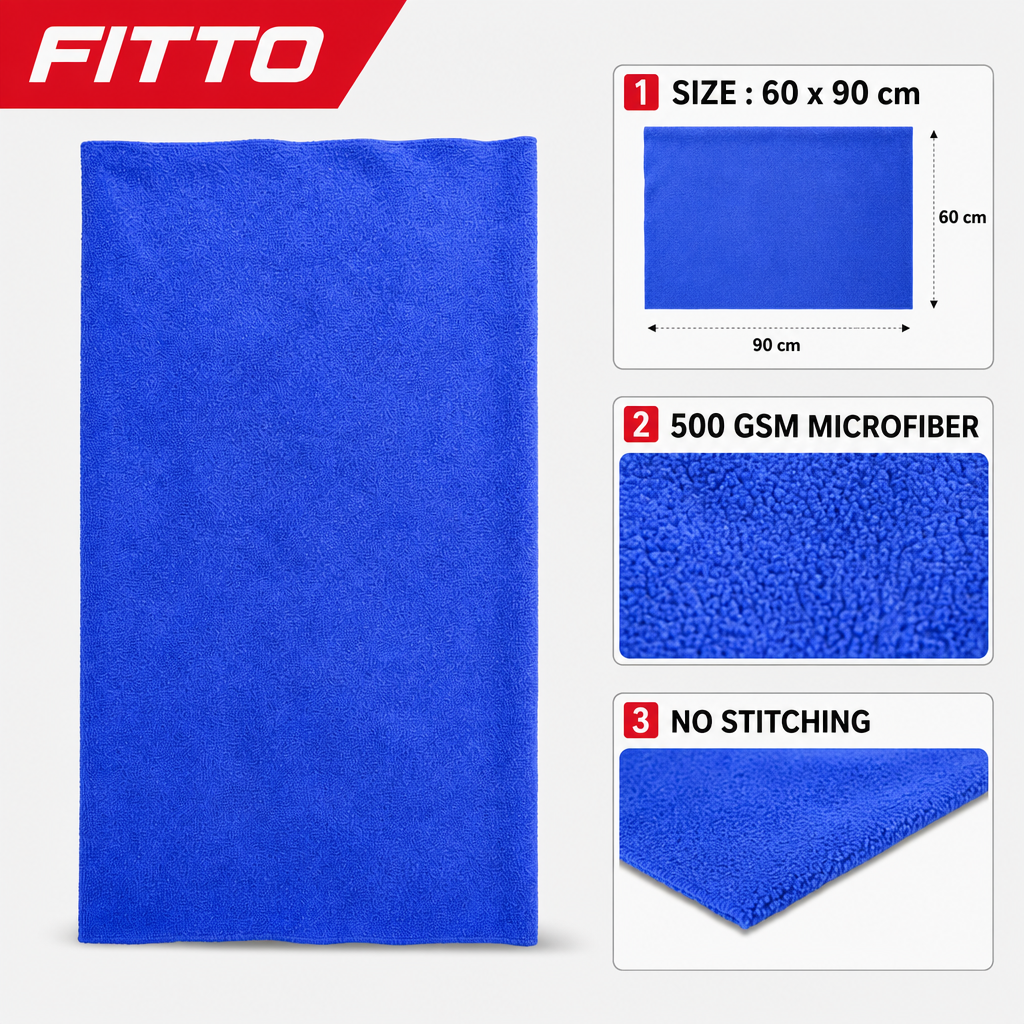 96 Pieces 500 GSM Microfiber Cleaning Cloth, No Stitching, 60 x 90 cm, Blue, 1 Piece