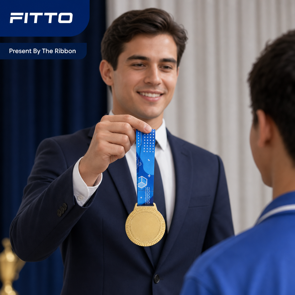 144 Pieces Award Medal with Blue Ribbon, Gold, 10 x 8 cm