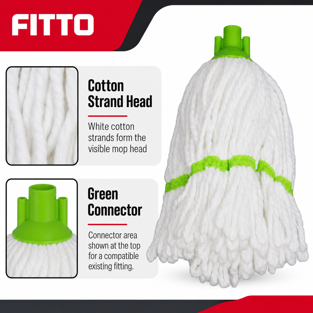 96 Pieces Cotton Mop Head, 150 g, White with Green Connector for Floor Cleaning