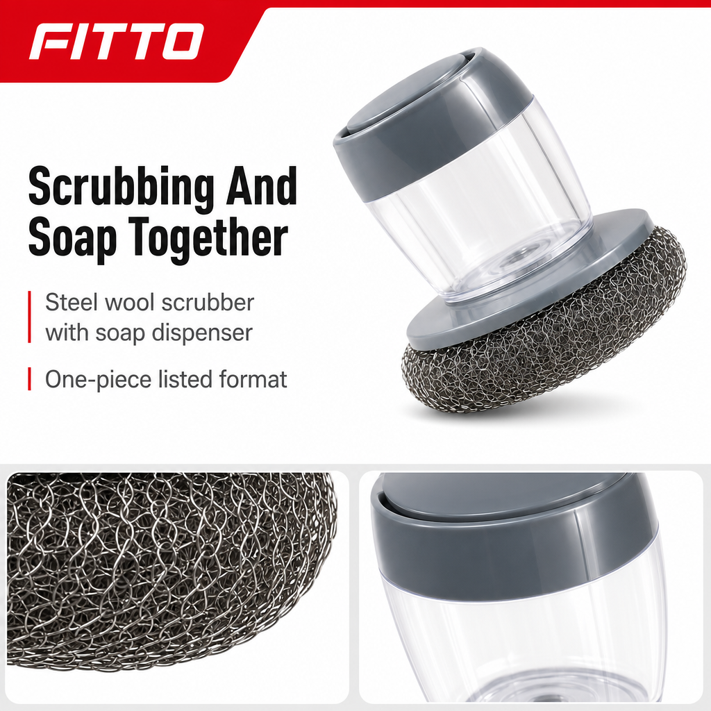 240 Pieces Steel Wool Scrubber with Soap Dispenser, 1 Piece, Kitchen Dishwashing Tool