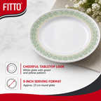 120 Pieces Melamine Dinner Plate, 9 Inch, White with Green and Yellow Pattern