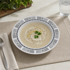 120 Pieces Soup Plate, 9 Inch, Grey With Geometric Border, Round Tablewares Dish