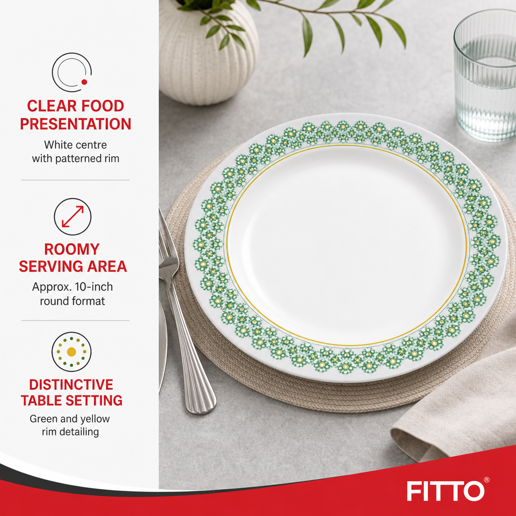 120 Pieces Soup Plate, 10 Inch, White with Green and Yellow Pattern, Round Tablewares
