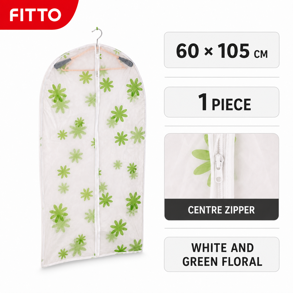 144 Pieces Clothing Protective Cover, White and Green Floral Pattern, 60 × 105 cm, 1 Piece