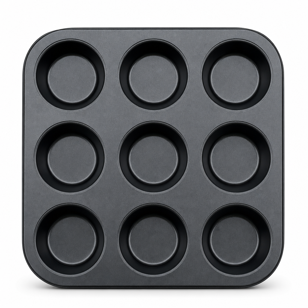 96 Pieces 9-Cup Cake Mold, Black Carbon Steel, Non-Stick, 26.5 × 26.5 cm, 1 Piece