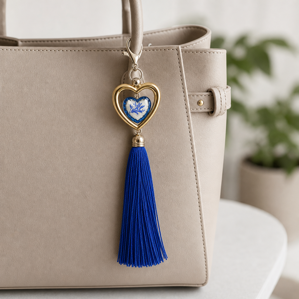 120 Pieces Decorative Heart Charm Keychain with Blue Tassel, Single Novelty Bag Pendant