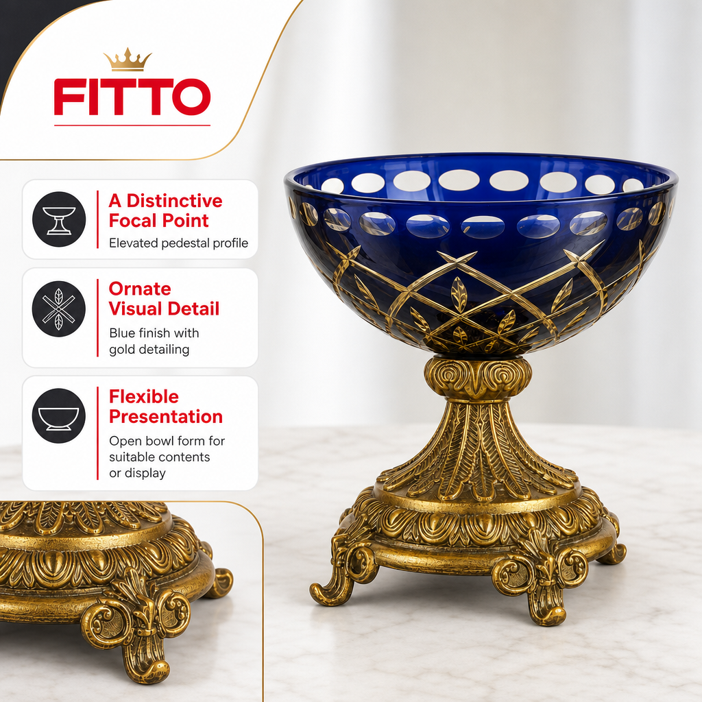 72 Pieces Decorative Pedestal Serving Bowl, Blue and Gold, 30 x 30 x 20 cm, 1 Piece
