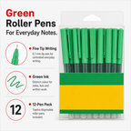 96 Pieces Disposable Roller Pens, 0.7 mm, Green Ink, 12 Pack