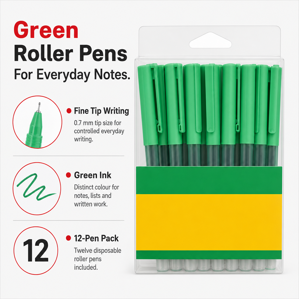 96 Pieces Disposable Roller Pens, 0.7 mm, Green Ink, 12 Pack