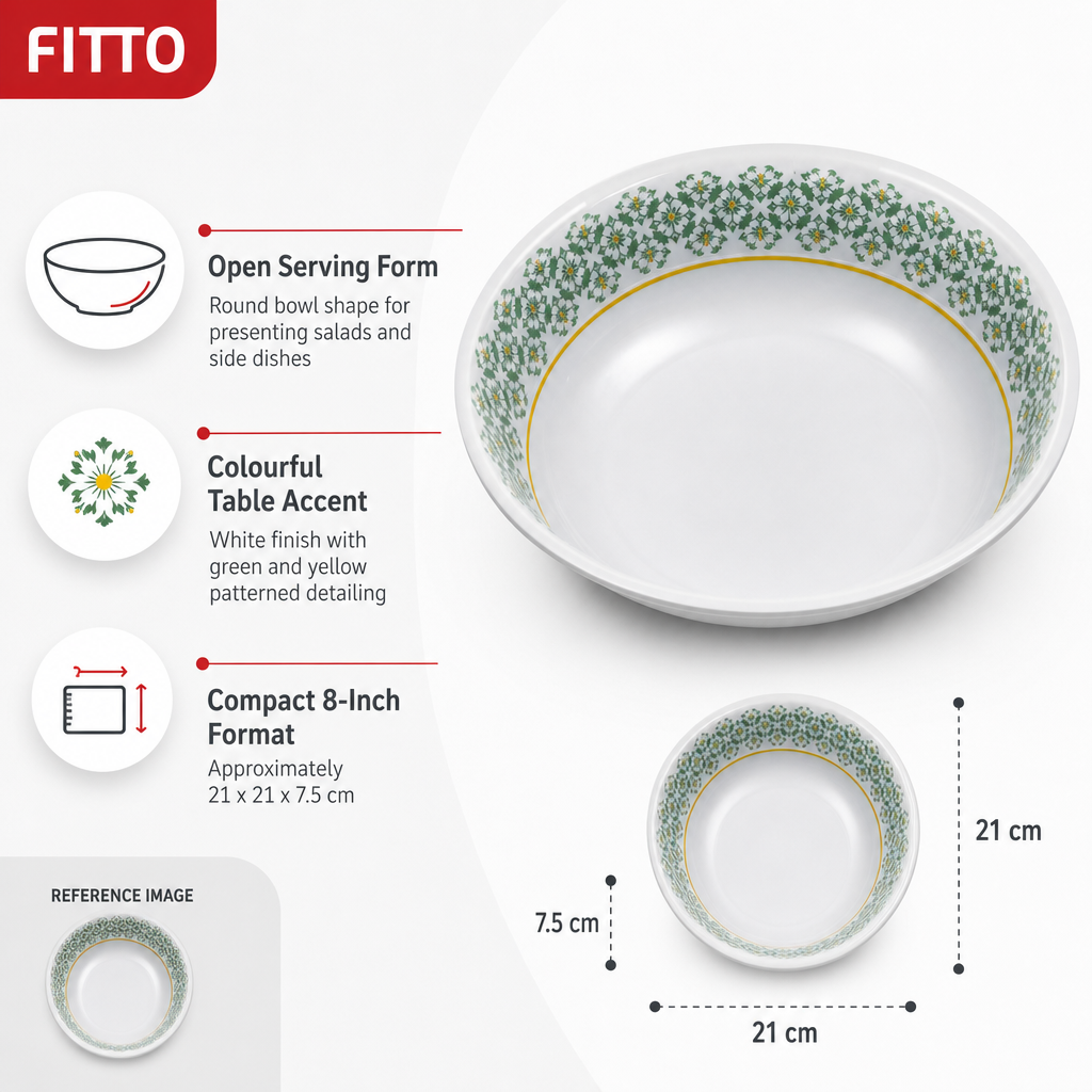 96 Pieces Melamine Salad Bowl, 8 Inch, White with Green and Yellow Pattern
