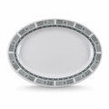 96 Pieces Melamine Oval Serving Plate, 17 Inch Grey Tablewares with Geometric Border for Serving