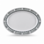 96 Pieces Melamine Oval Serving Plate, 17 Inch Grey Tablewares with Geometric Border for Serving
