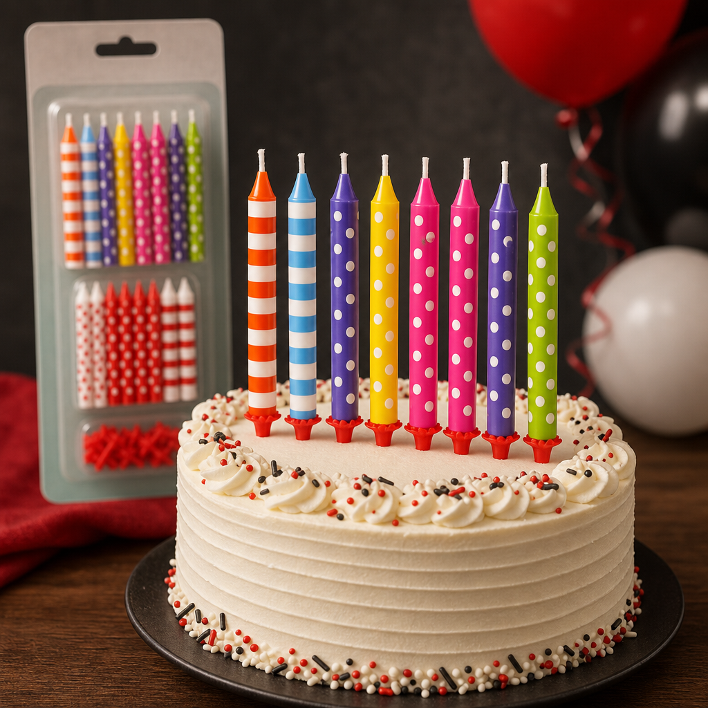 120 Pieces Jumbo Birthday Candles with Holders, 10 Pieces, Red Assorted Colours for Cake Decoration