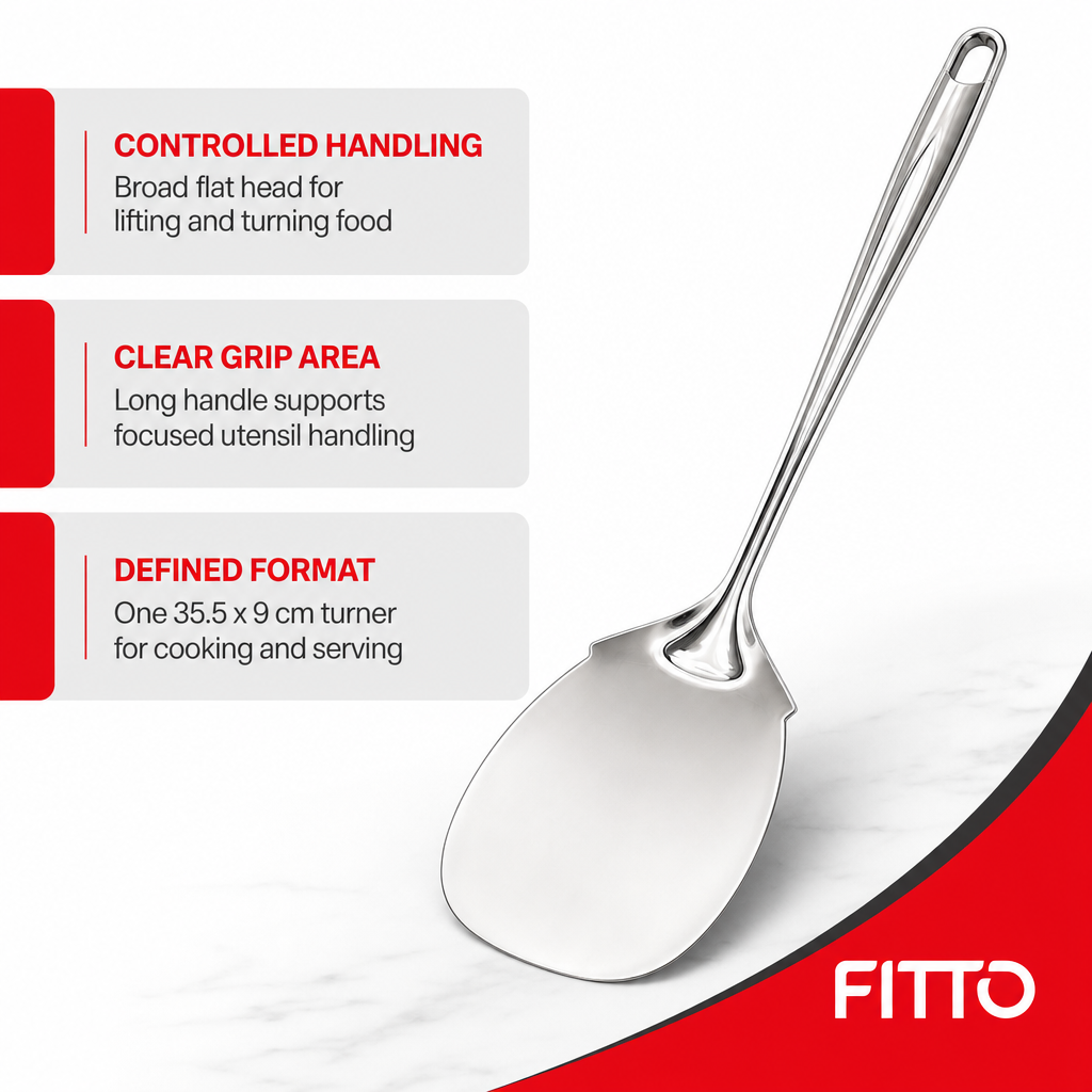 144 Pieces Flat Turner Spatula, Silver Stainless Steel Cooking Utensils, 35.5 x 9 cm, 1 Piece