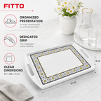 72 Pieces Rectangular Serving Trays with Dual Handles, 22 Inch, White Grey with Yellow Accents