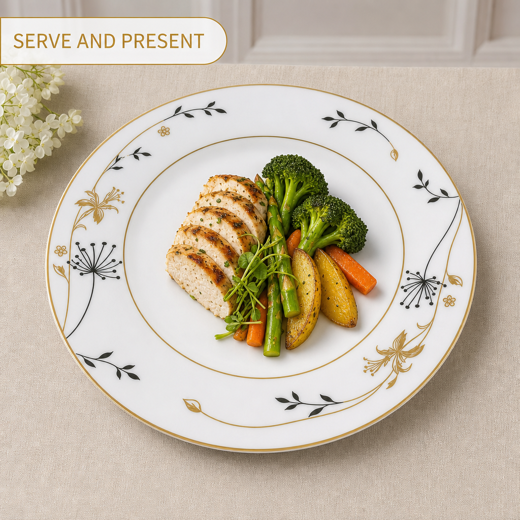 96 Pieces Opal Serving Plate, Round Floral Design, 13.5 Inch, White
