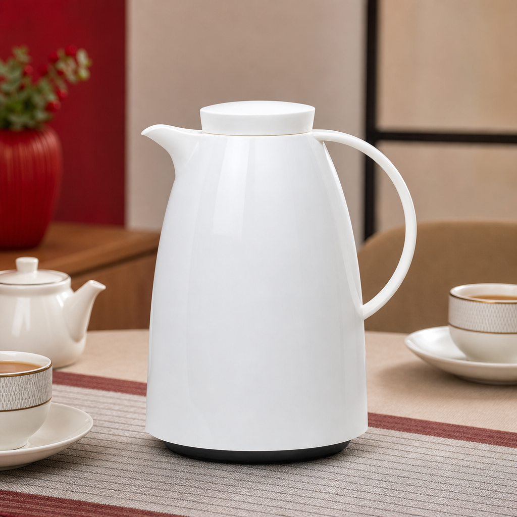 72 Pieces Plastic Vacuum Flask with Glass Refill, 1 Litre, White and Gold