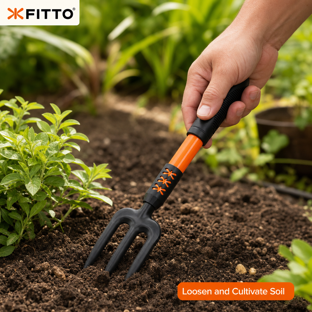 120 Pieces 3-Tine Hand Garden Fork, 35 cm, Black and Orange, 1 Piece