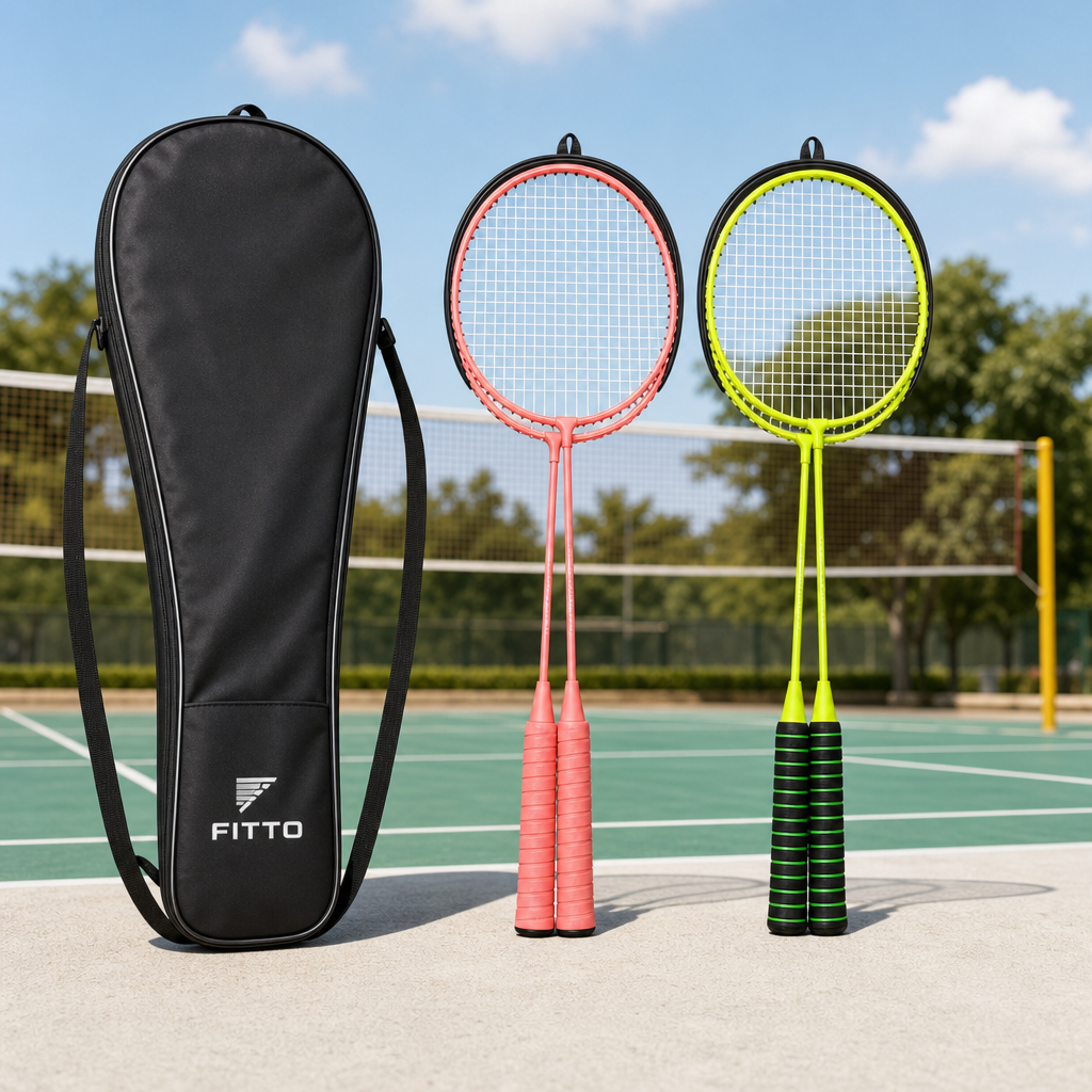 96 Pieces Badminton Racket Set with Carry Bag, Two Rackets for Recreational Play, Pink and Lime Green