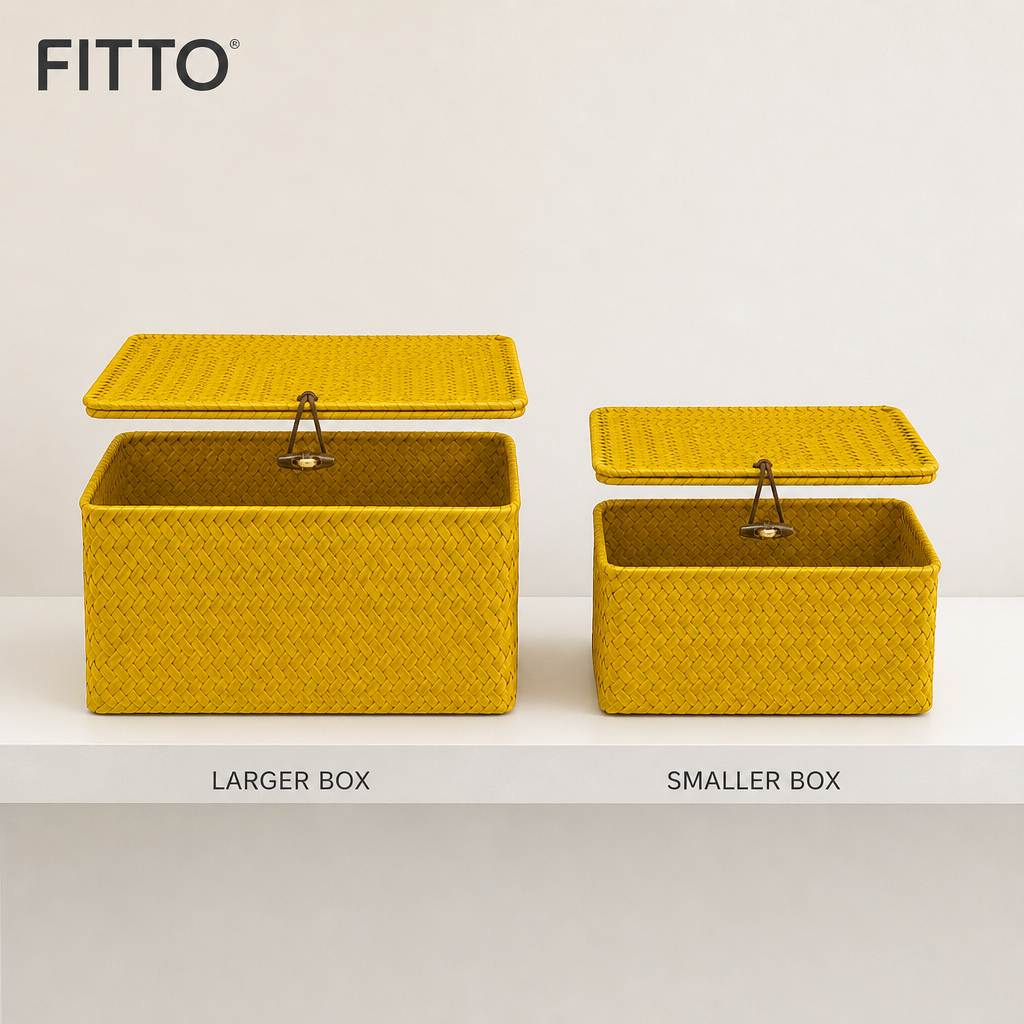 60 Pieces 2-Piece Rectangular Woven Storage Box Set with Lids, 25 x 18 cm and 20 x 15 cm