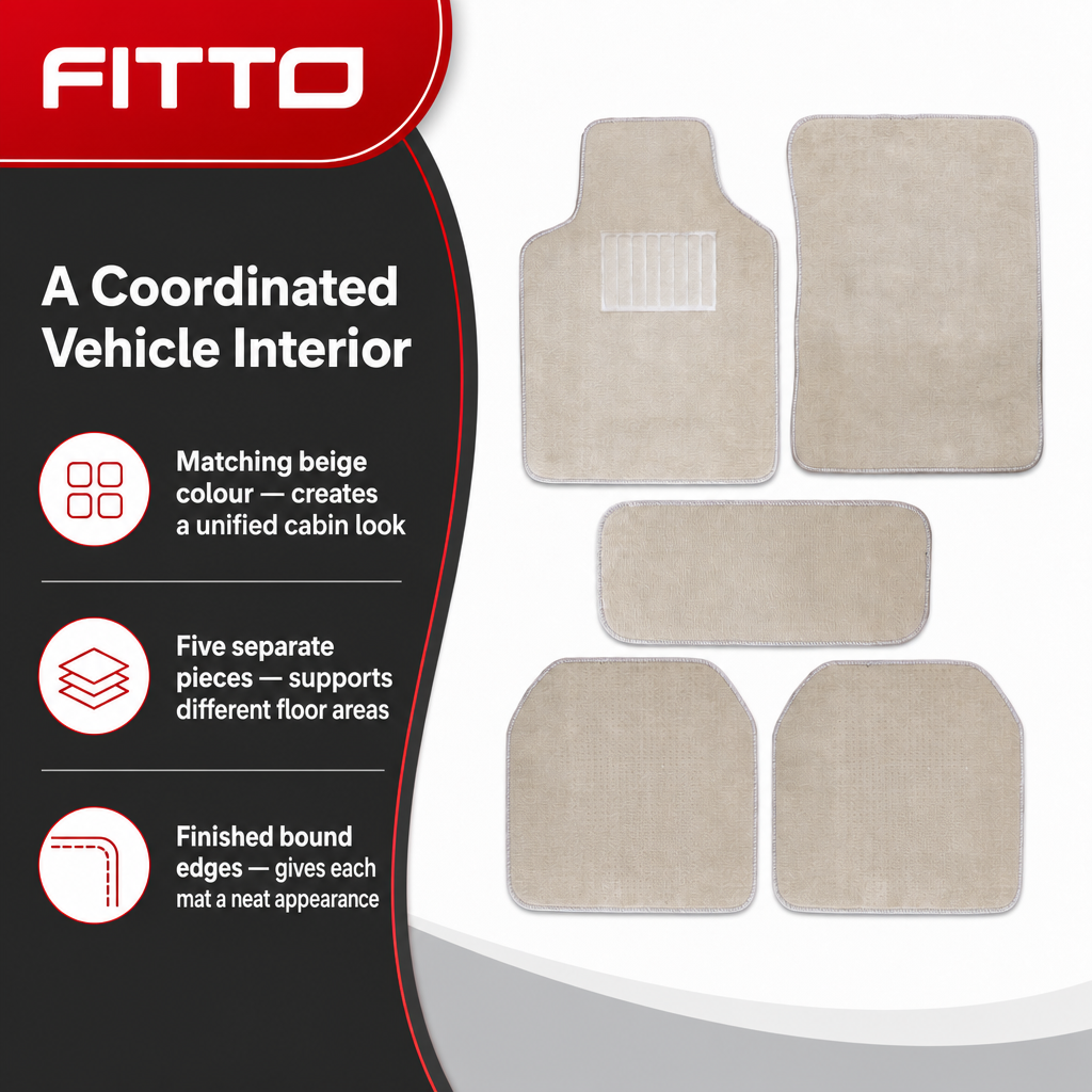 60 Pieces Carpet Universal Car Floor Mat Set, Beige, 5-Piece