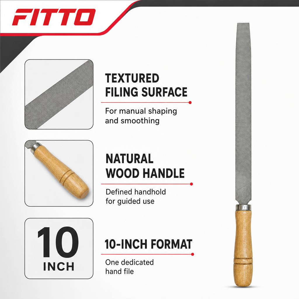 96 Pieces Metal Hand Files with Wooden Handle, 10 Inch, Silver and Natural Wood, 1 Piece