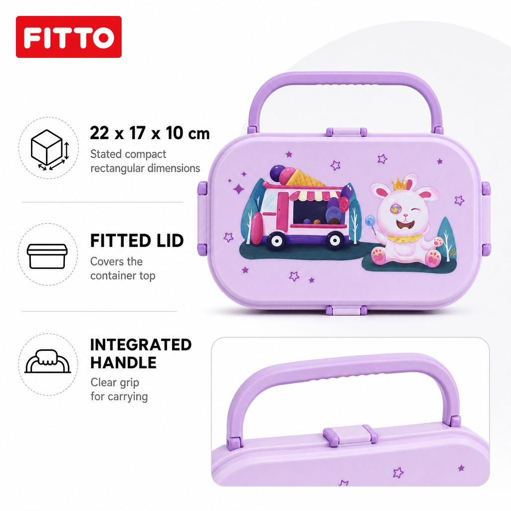 96 Pieces Purple Rectangular Lunch Box with Secure Lid and Handle, 1 Piece, 22 x 17 x 10 cm