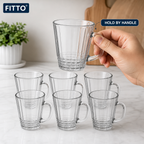 96 Pieces Glass Cup Set, 240 ml Clear Handled Cups for Tea, Coffee and Beverages, 6 Pieces