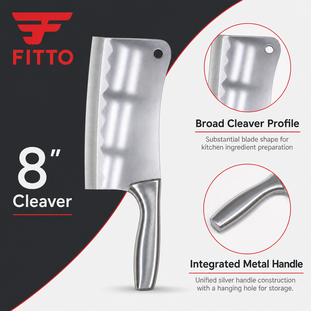 60 Pieces 8 Inch Stainless Steel Kitchen Cleaver with Metal Handle, Silver, 1 Piece