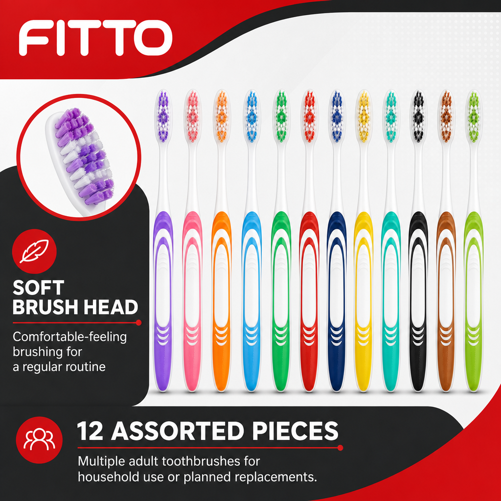 96 Pieces Adult Toothbrushes with Soft Deep-Clean Head, Assorted Colours, 12 Pieces