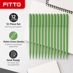 144 Pieces Ball Pens, Green Matte Body, 12 Pack, Office and School Writing Supplies
