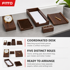 48 Pieces 5-Piece Executive Desk Set with Clock, Writing Pad, Document Tray, Pen Holder and Letter Holder, Wood-Finish