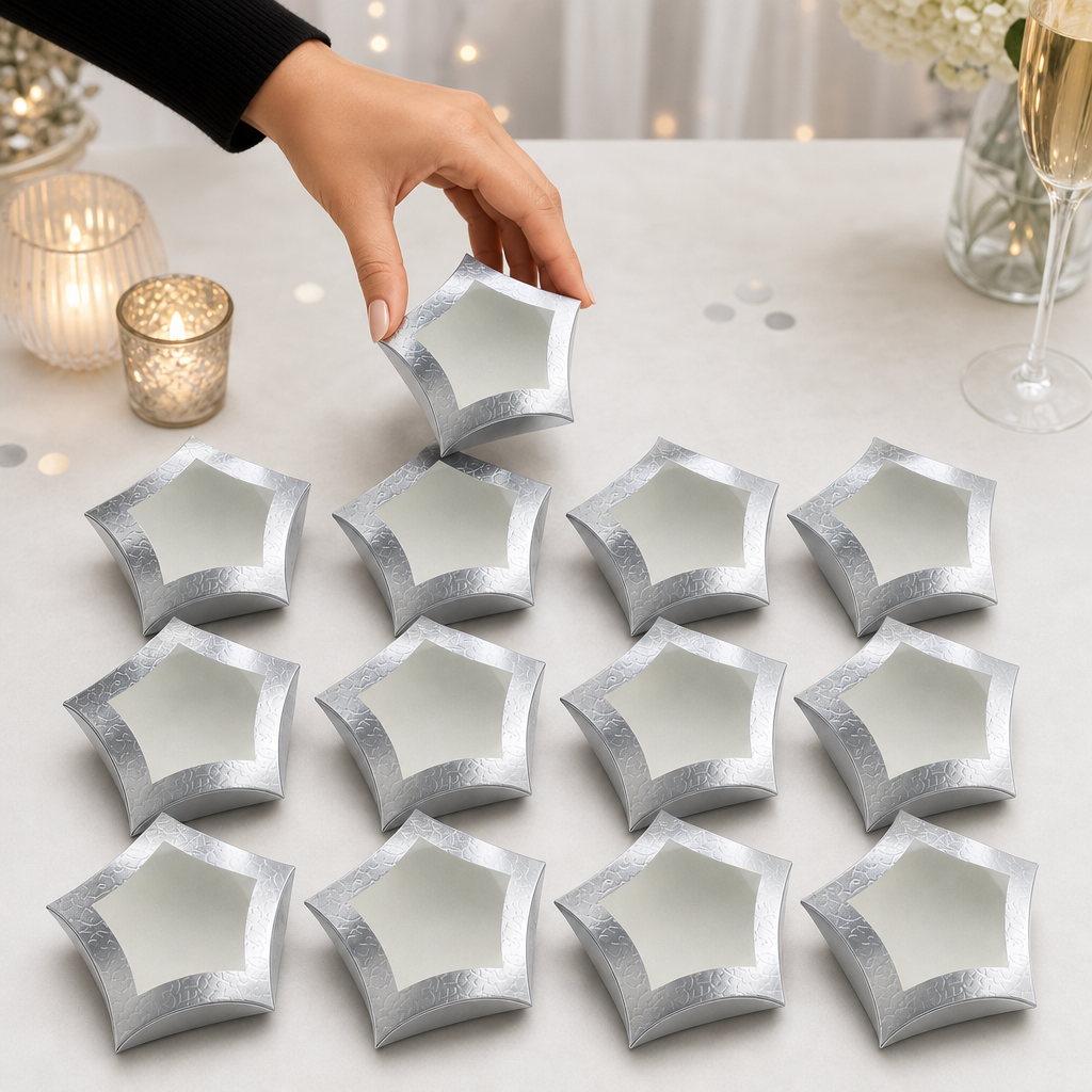 96 Pieces Star-Shaped Candy Boxes, Silver, 24 x 24 x 5 cm, 12 Pieces