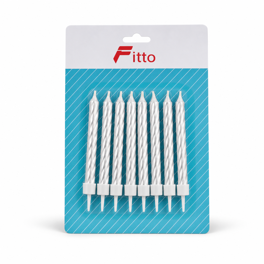 144 Pieces White Birthday Candles, 8 Taper Candles with 8 Holders for Cake Decoration