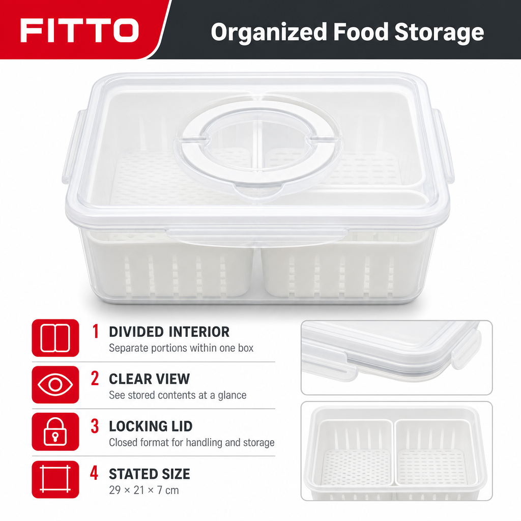 96 Pieces Clear 8-Compartment Food Storage Box with Locking Lid, 29 × 21 × 7 cm