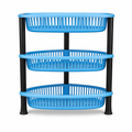 72 Pieces 3-Tier Plastic Storage Basket Rack, Light Blue and Black Vertical Organizer, 1 Unit, 50 x 35 x 18 cm