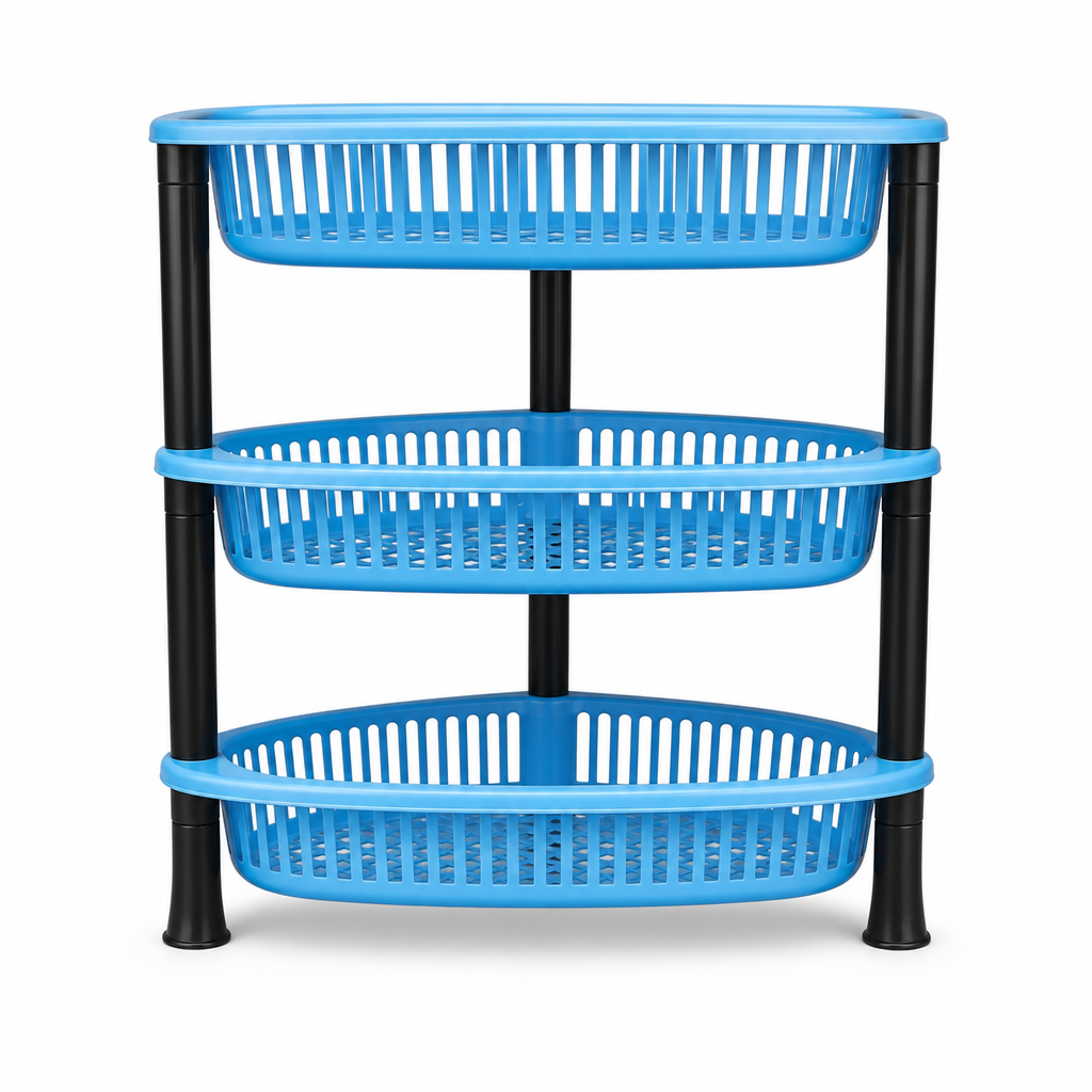 72 Pieces 3-Tier Plastic Storage Basket Rack, Light Blue and Black Vertical Organizer, 1 Unit, 50 x 35 x 18 cm