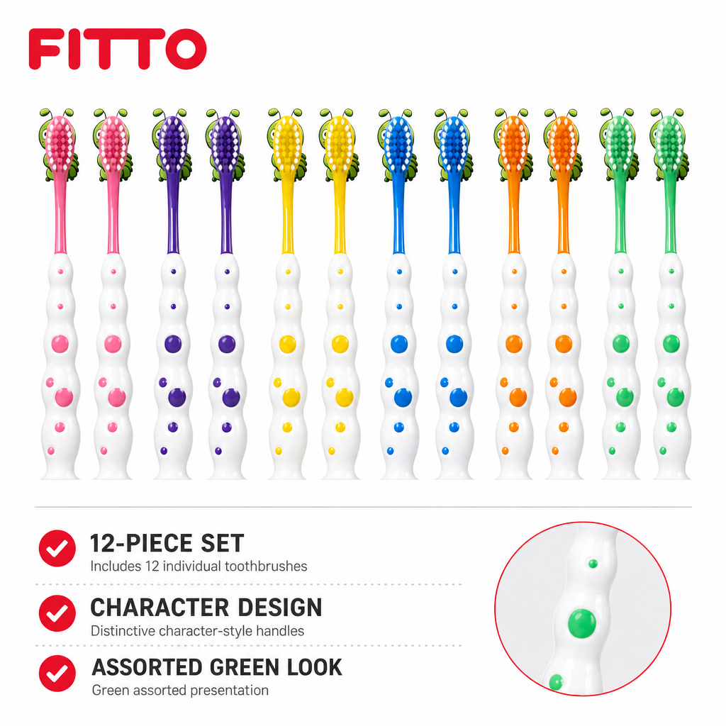 120 Pieces Character Design Toothbrush Set, 12 Pieces, Green Assorted Handles