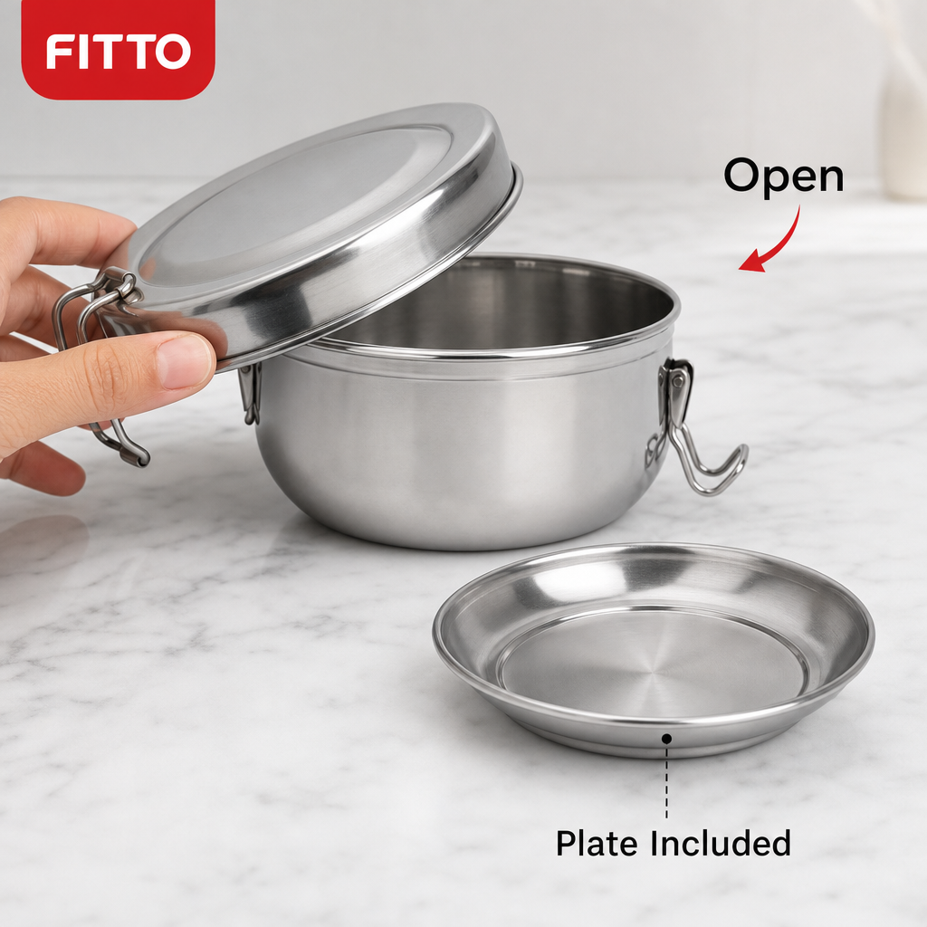 72 Pieces Stainless Steel Lunch Box With Plate, Round 12.7 cm Food Storage Containers