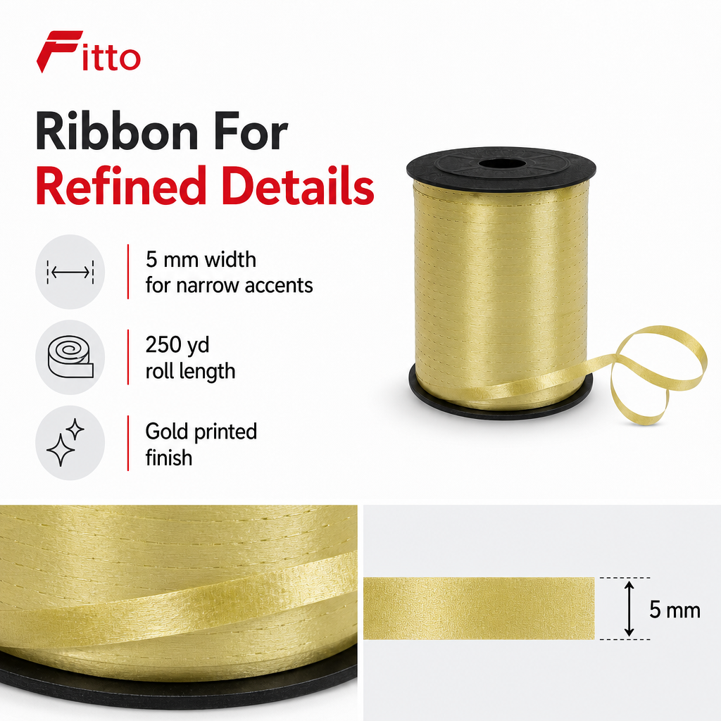 120 Pieces Gold Printed Ribbon Roll, 5 mm x 250 yd