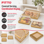 48 Pieces 3-Piece Rectangular Woven Food Cover Tray Set with Mesh Domes, 35/30/25 cm