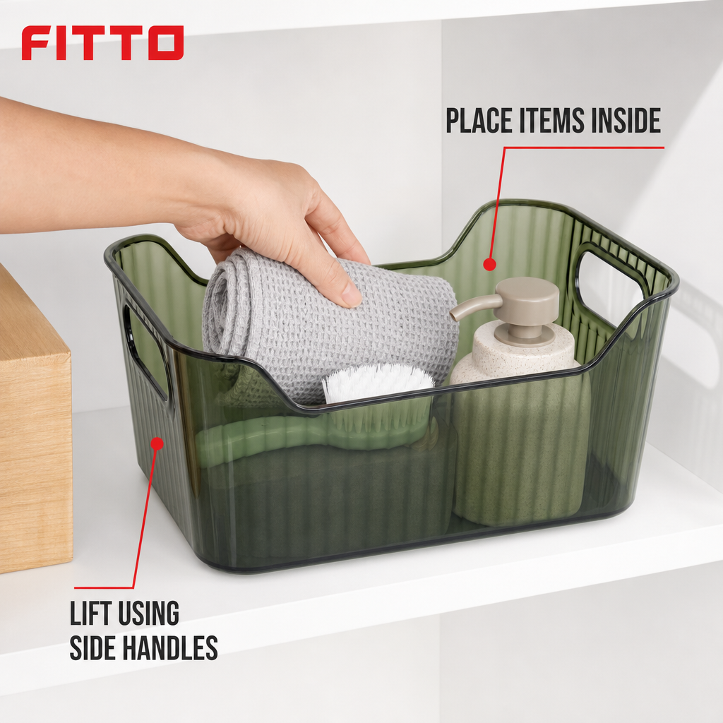 96 Pieces Rectangular Plastic Storage Box with Cutout Handles, Green or Clear, 30 × 22 × 12 cm