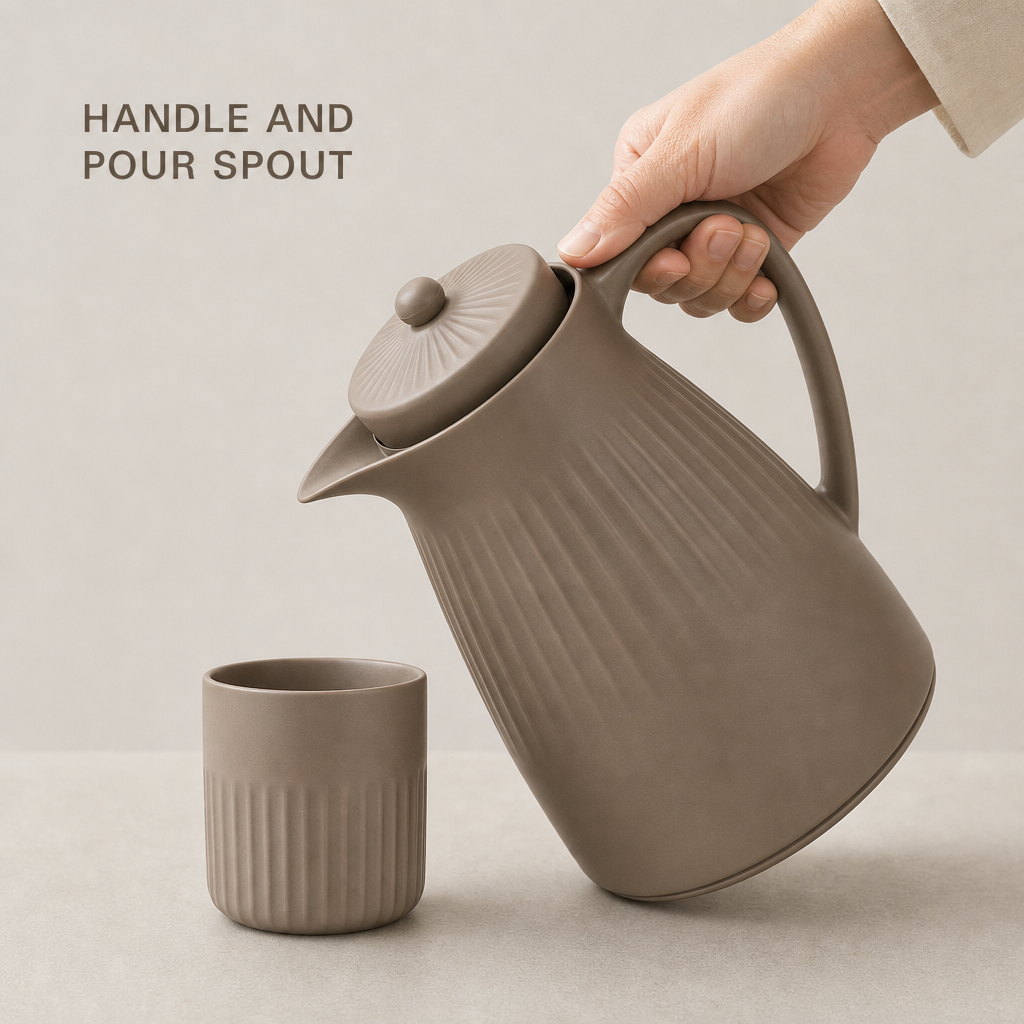 72 Pieces Ribbed Vacuum Flask with Handle and Pour Spout, 1 Litre, Brown or White, 1 Piece