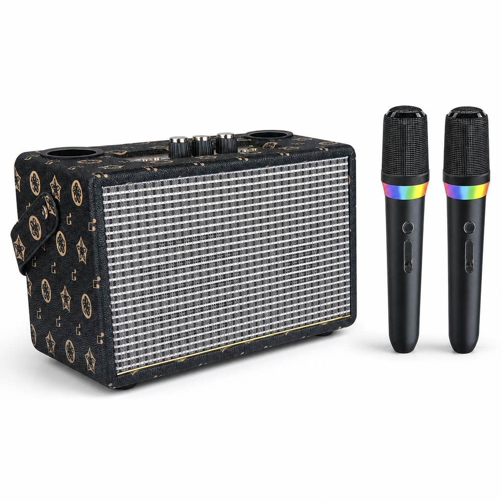 48 Pieces Portable Bluetooth Karaoke Speaker with Two Wireless Microphones, Black