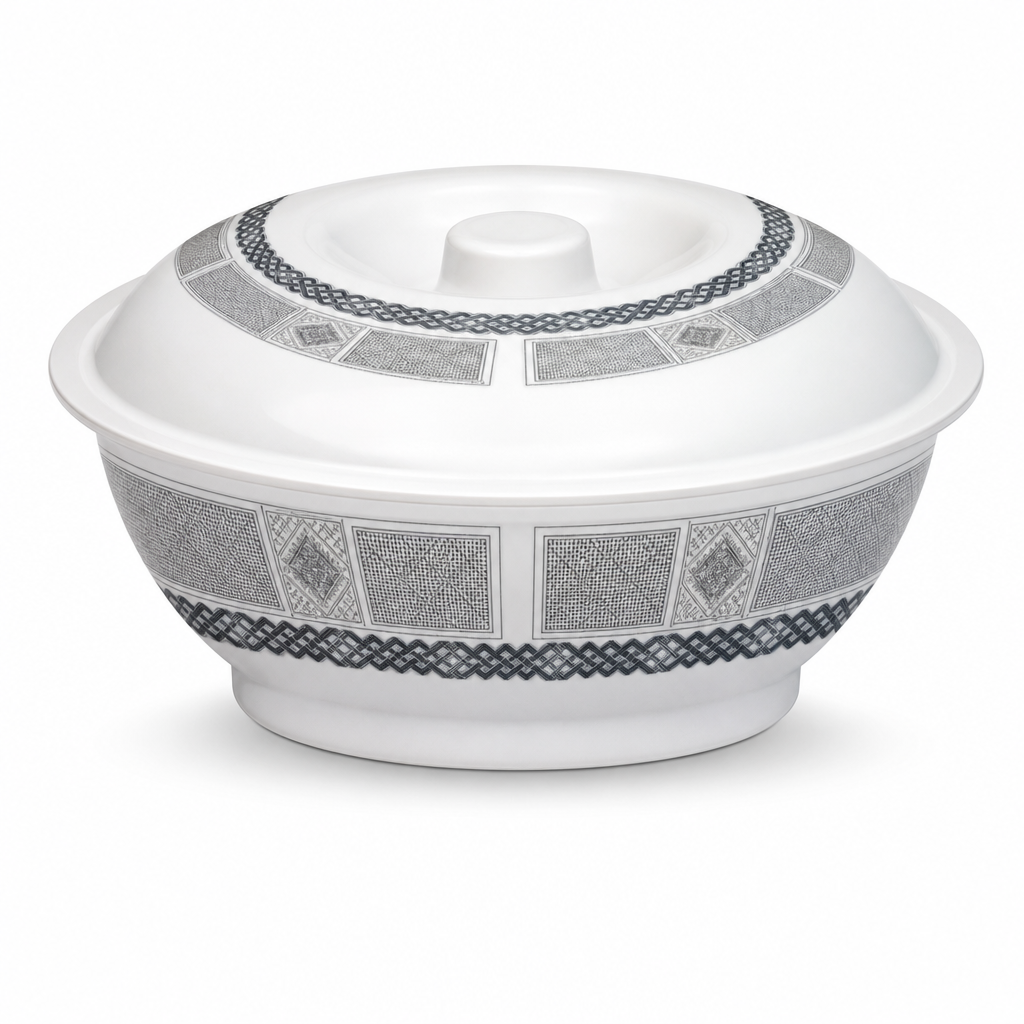 96 Pieces Melamine Bowl with Lid, 8 Inch, White and Grey Pattern