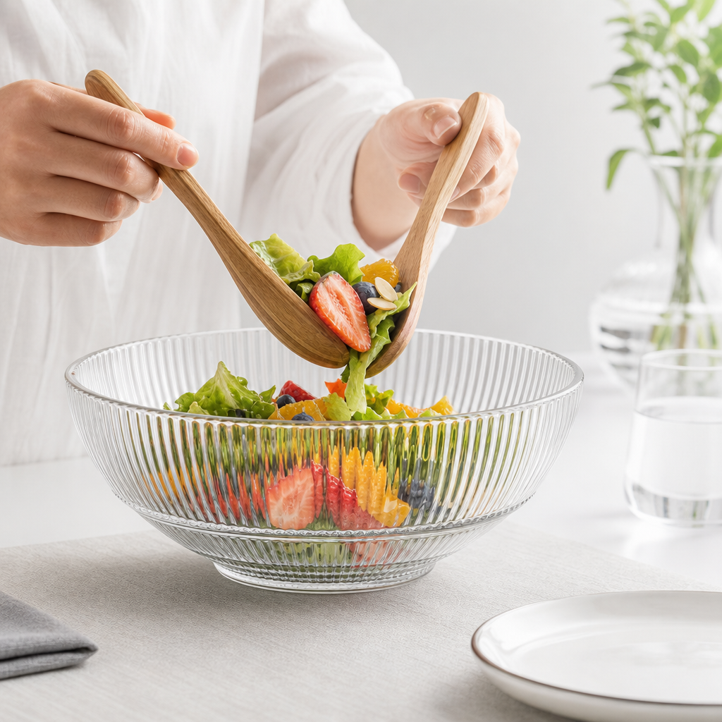96 Pieces Ribbed Glass Serving Bowl, 223 mm, Clear, 1 Piece