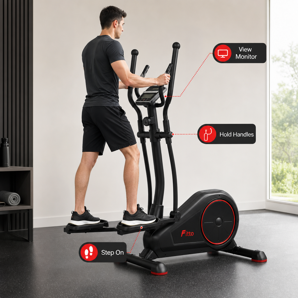 48 Pieces Elliptical Trainers with Magnetic Resistance, Digital Monitor and Heavy-Duty Frame, 120 kg User Weight