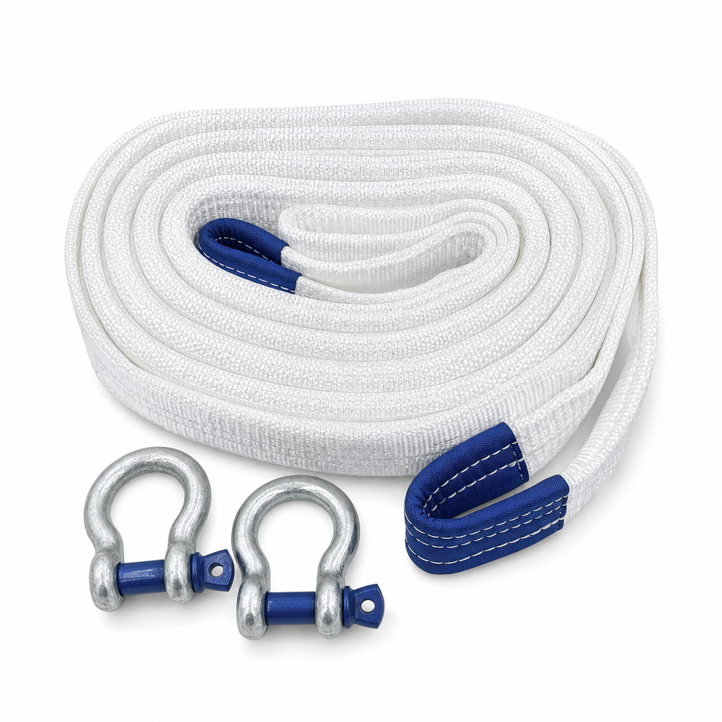 60 Pieces Heavy-Duty Polyester Flat Lift Sling Strap with 2 Bow Shackles, 10 Ton Capacity, 4 Meter, White, 1 Piece
