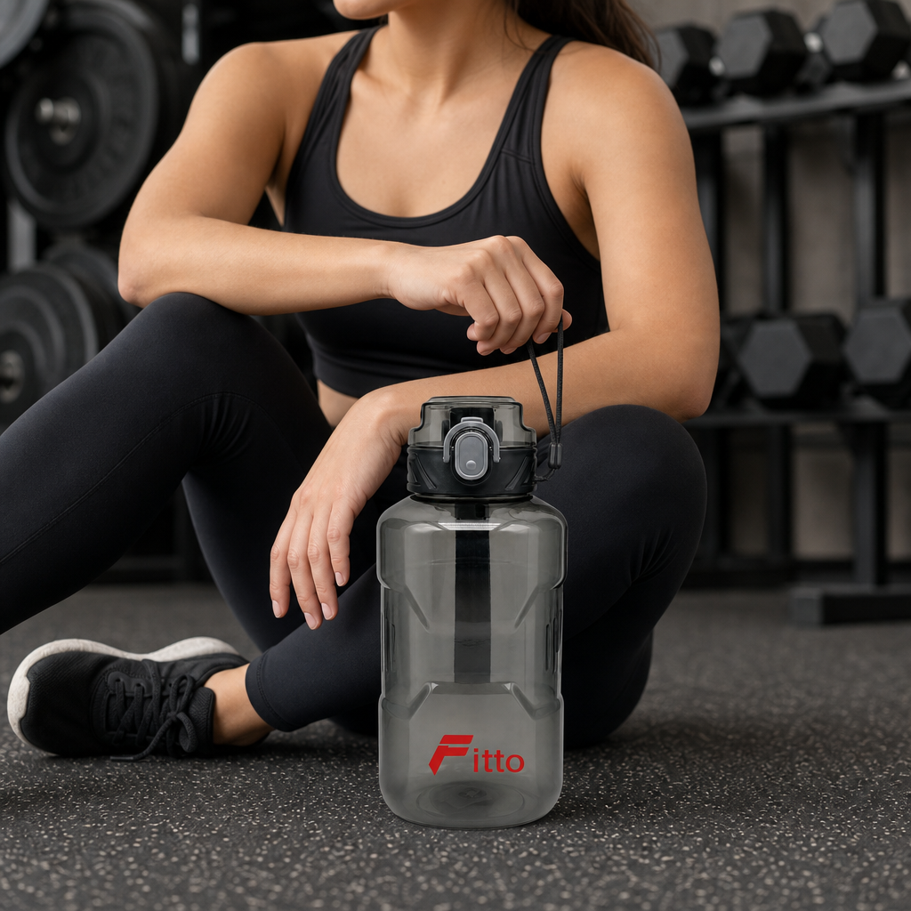 96 Pieces 1400ml Sports Water Bottles with Carry Strap, Smoke Gray